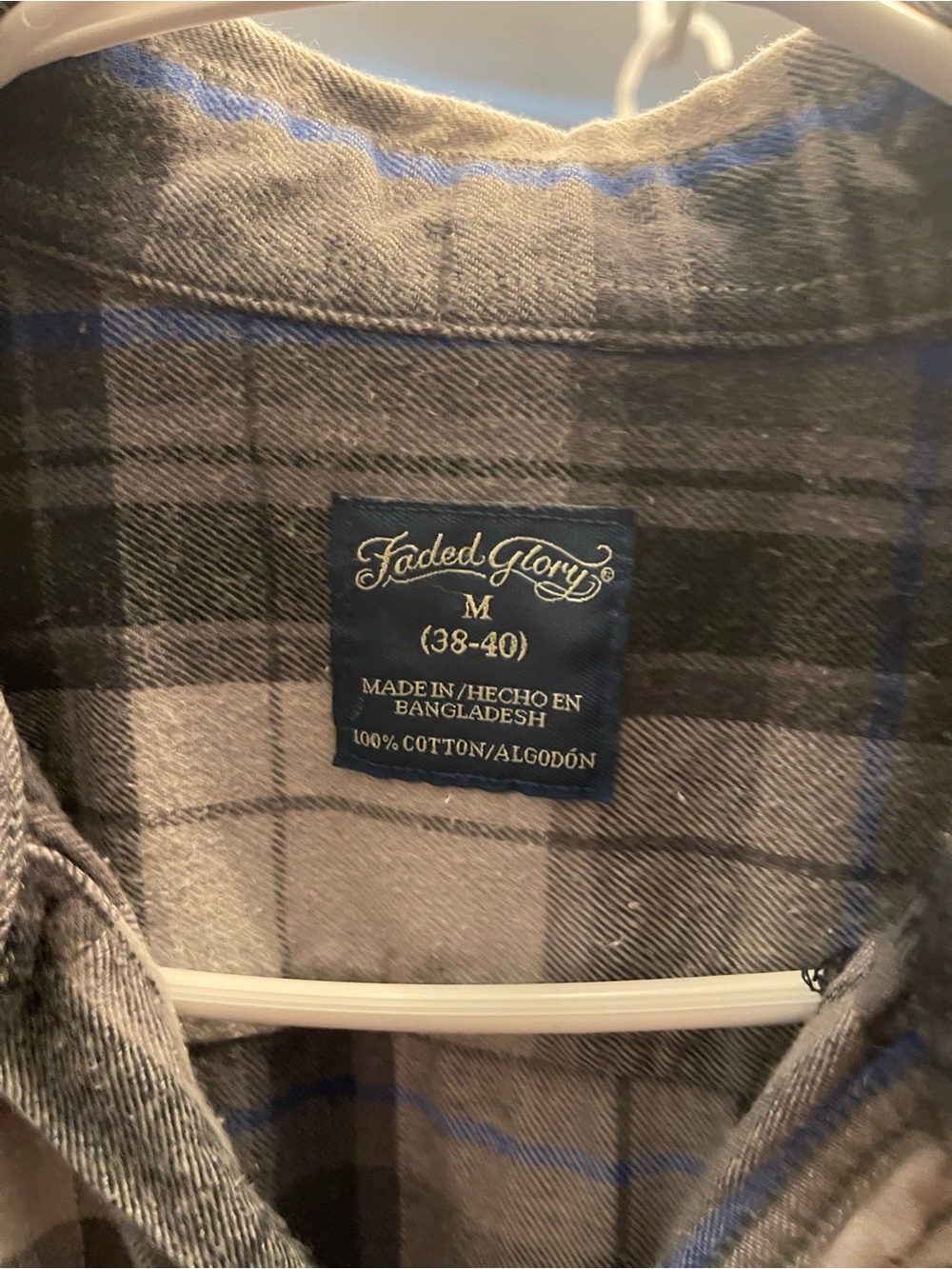 Faded Glory Men's Plaid Flannel Shirt in Gray with Blue Stripes